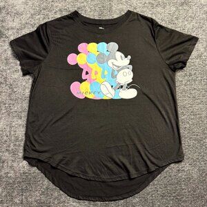 Disney Mickey Mouse Women’s T-Shirt XXL Black Pastel Graphic Hi-Low Hem Flaw